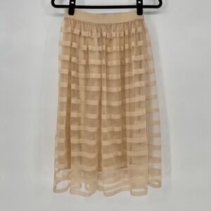 Metrowear Tan Sheer Striped Midi Skirt Elastic Waist Layered Tulle balletcore
